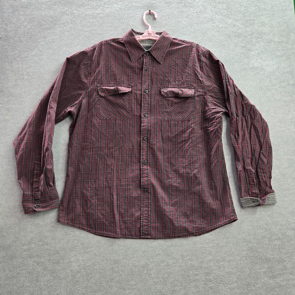 Converse Men Button Up Shirt Large Red Plaid Button Up Pocket Long Sleeve Collar